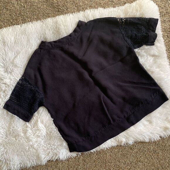 Zara Basic Top Navy Blue Crochet Short Sleeve Lightweight Gauzy Size Small - Picture 3 of 7